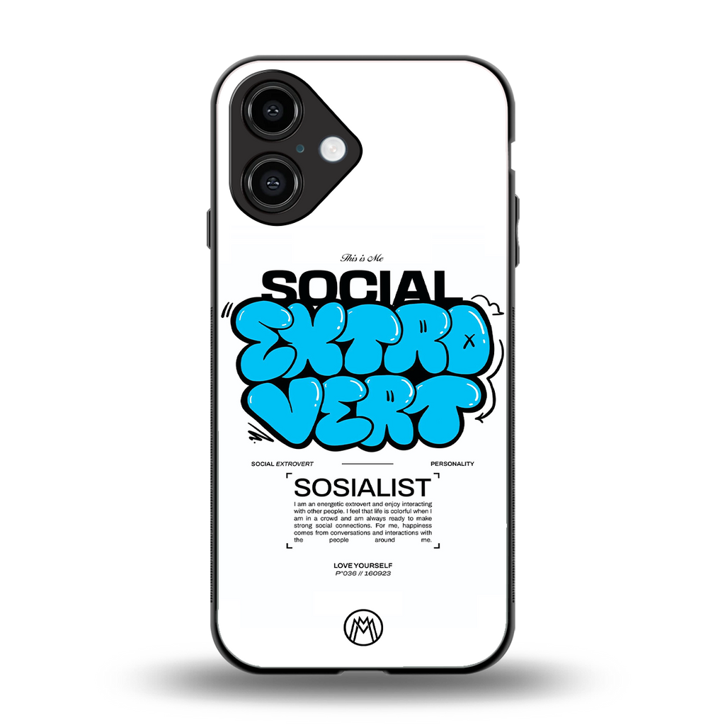 social extrovert back phone cover | glass case for iphone 16