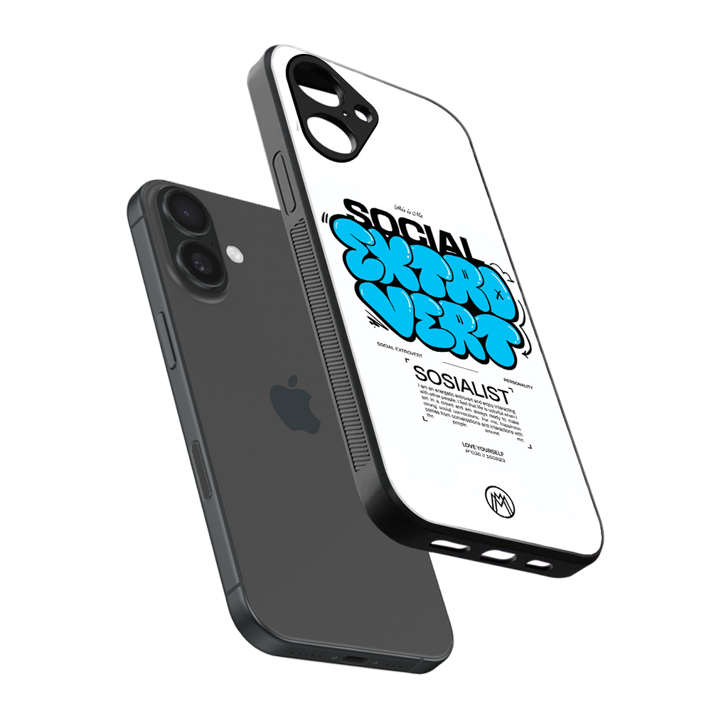 social extrovert back phone cover | glass case for iphone 16
