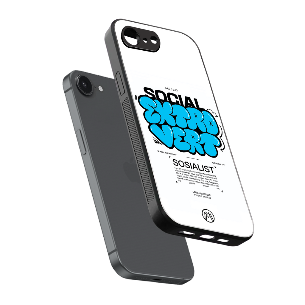 social extrovert back phone cover | glass case for iphone 16e