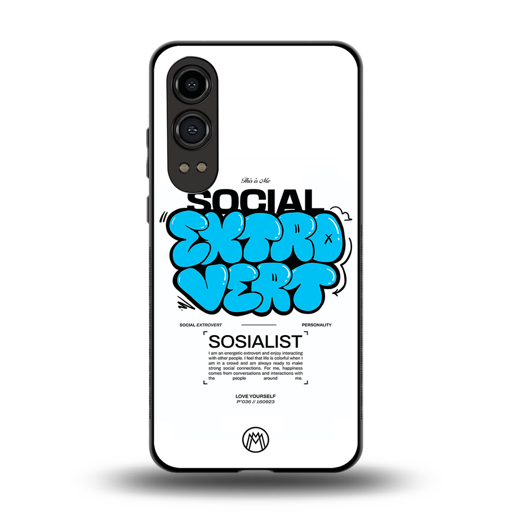 social extrovert back phone cover | glass case for oneplus nord ce 4 lite
