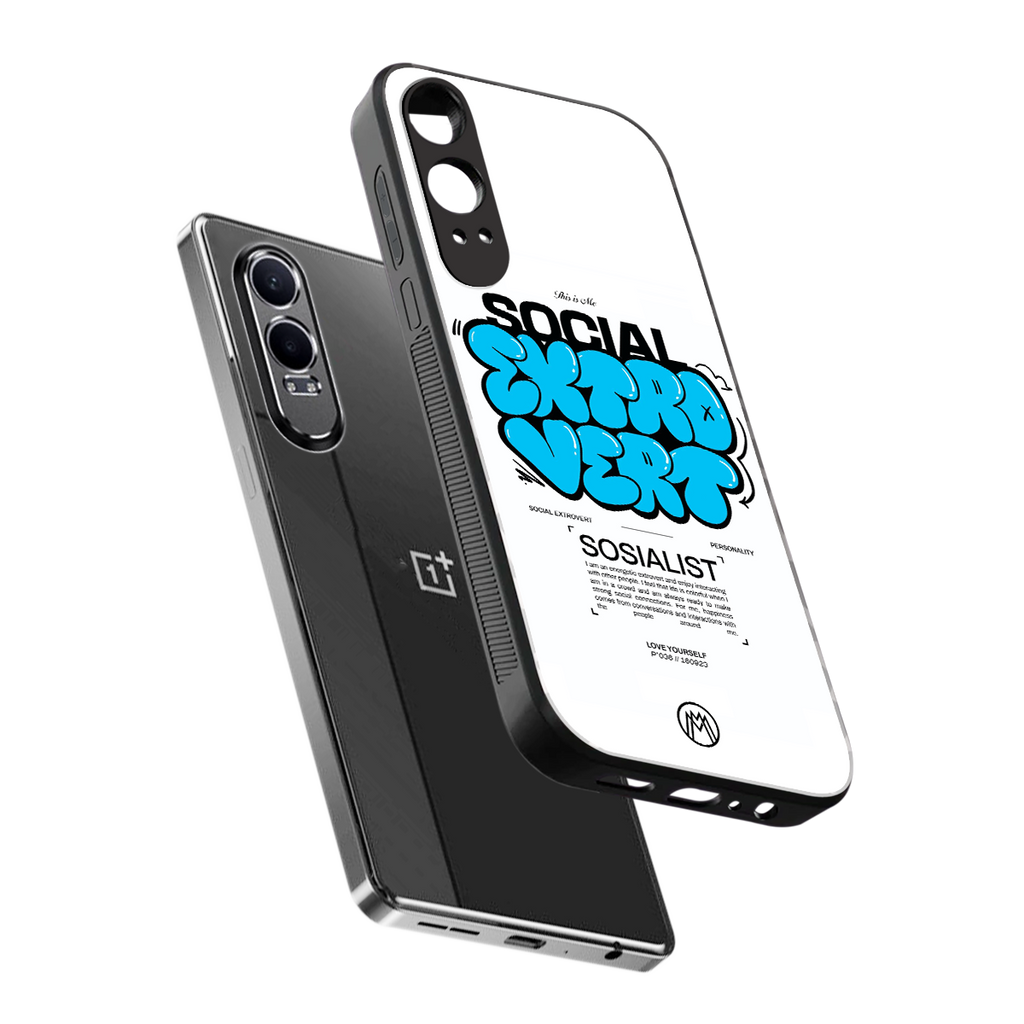 social extrovert back phone cover | glass case for oneplus nord ce 4 lite