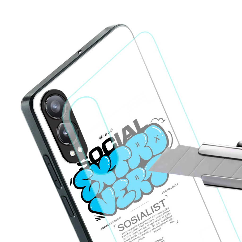 social extrovert back phone cover | glass case for oneplus nord ce 4 lite