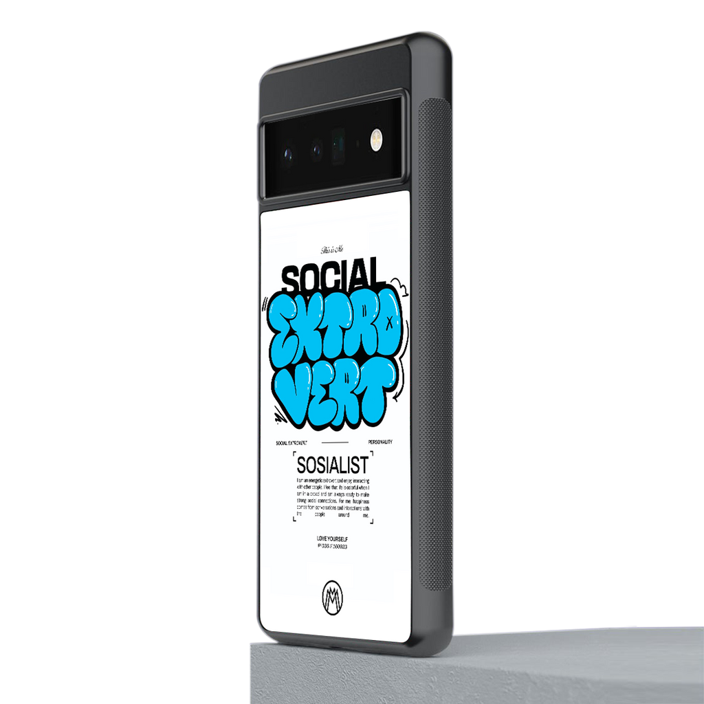 social extrovert back phone cover | glass case for google pixel 6 pro