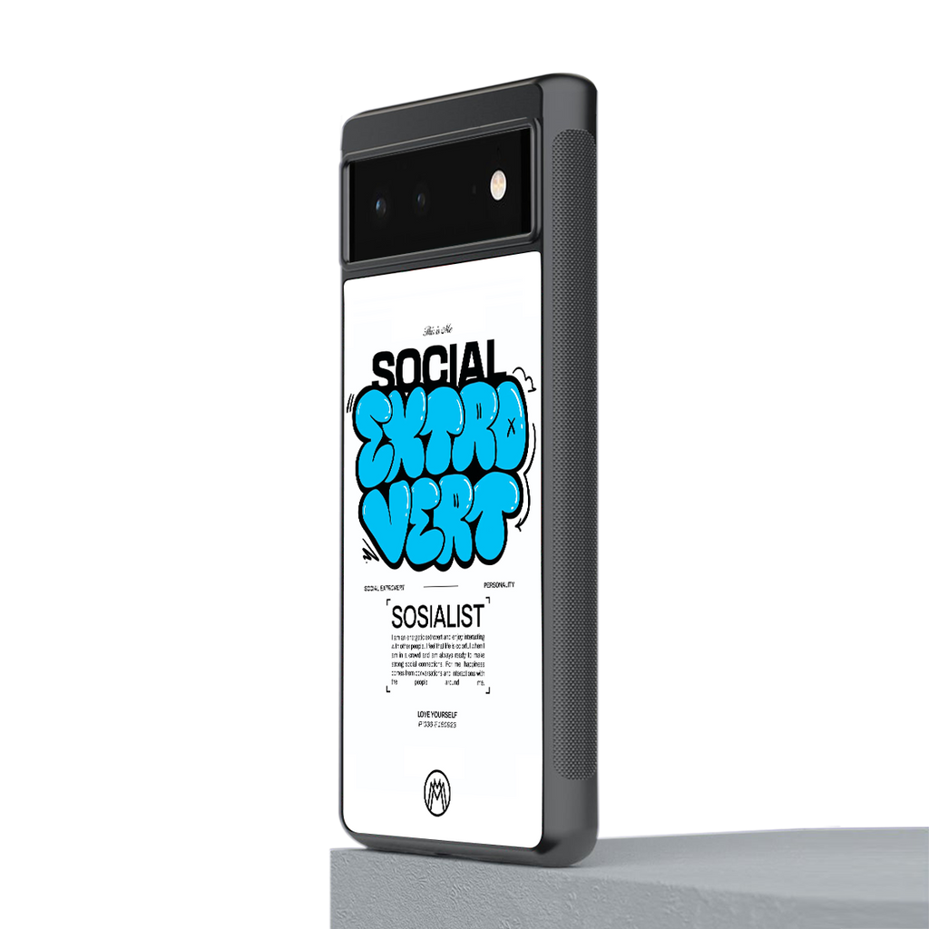 social extrovert back phone cover | glass case for google pixel 6