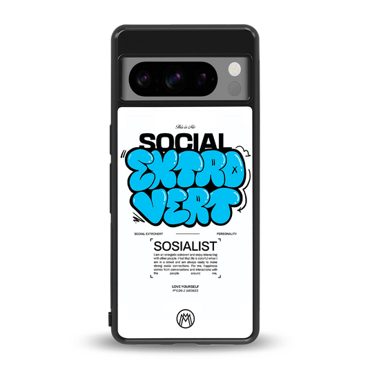 social extrovert back phone cover | glass case for google pixel 8 pro