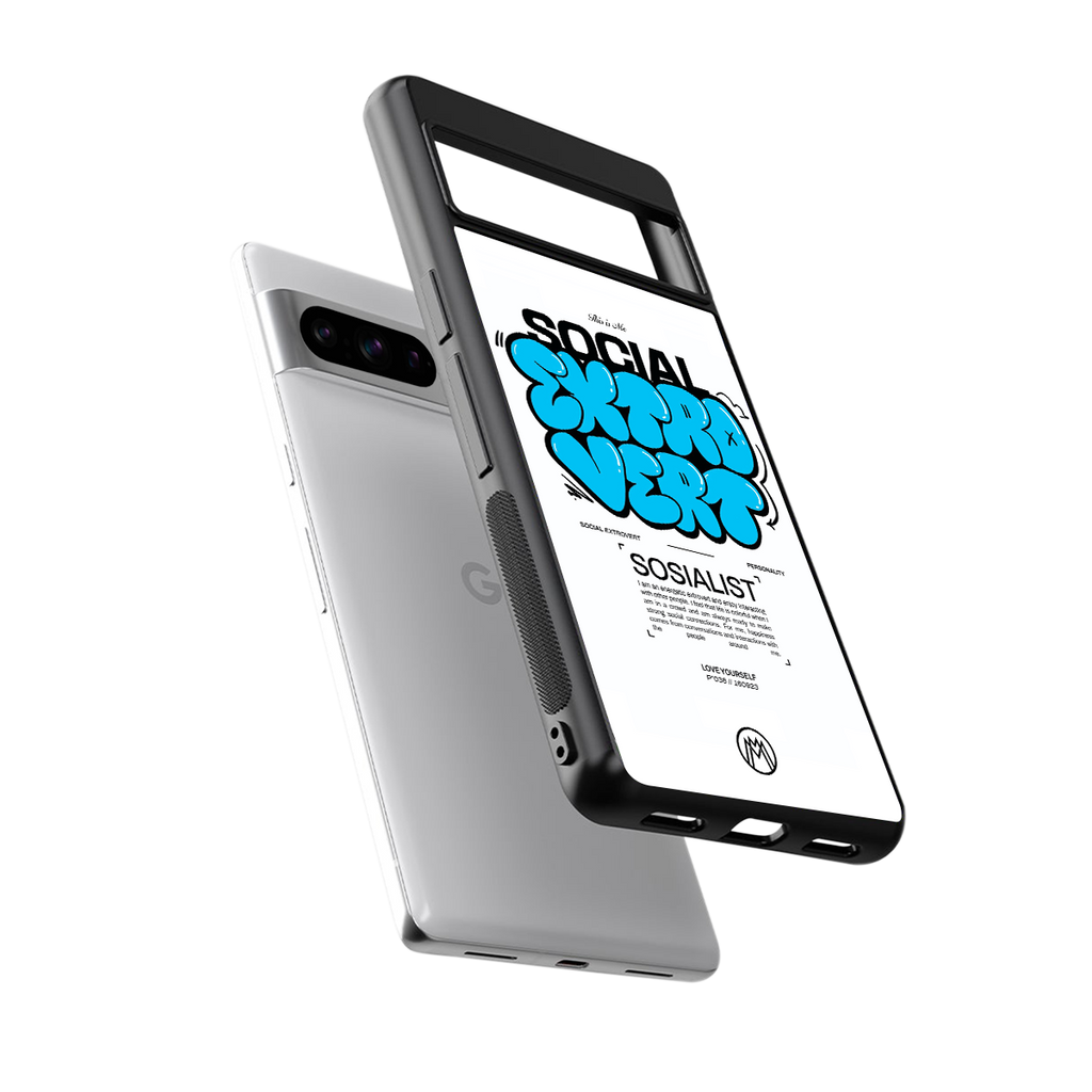 social extrovert back phone cover | glass case for google pixel 8 pro