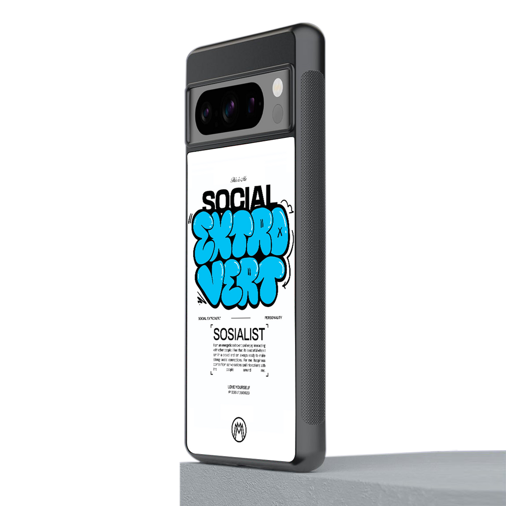 social extrovert back phone cover | glass case for google pixel 8 pro