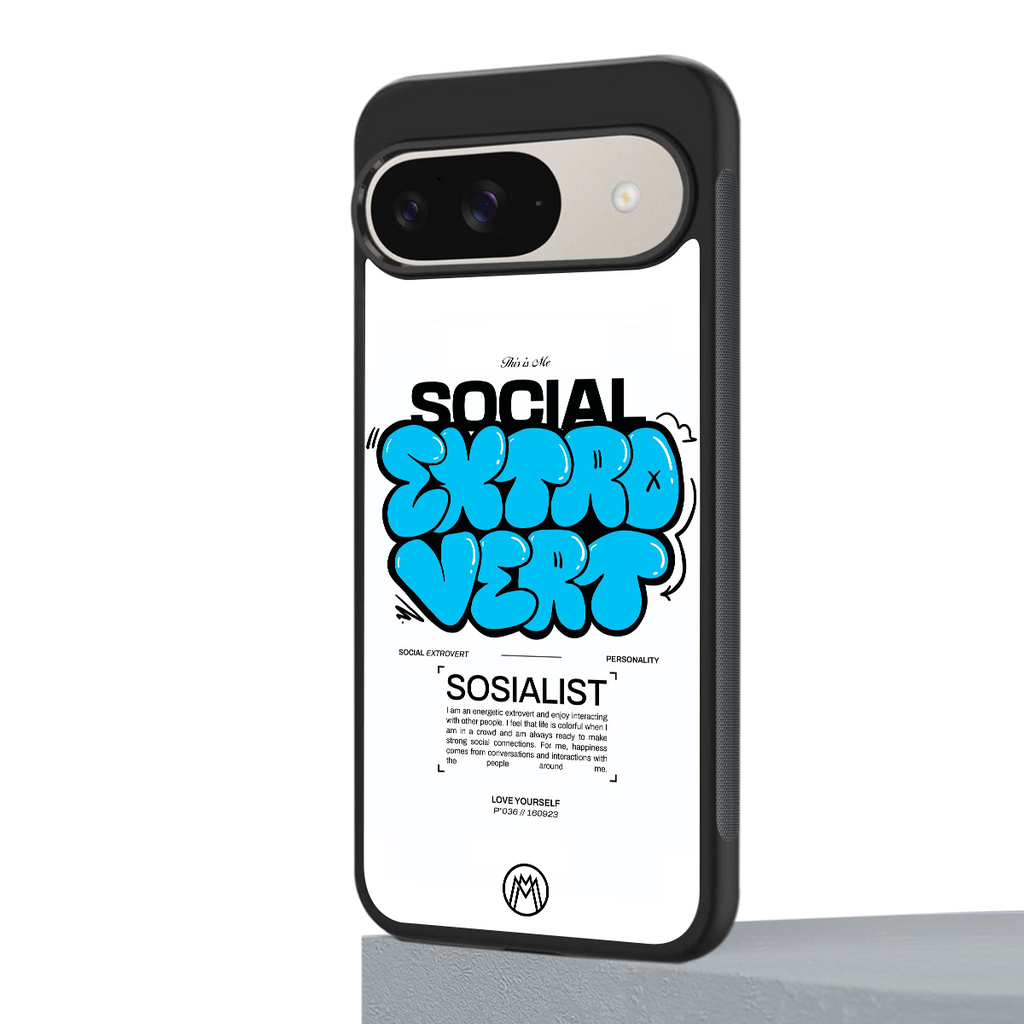 social extrovert back phone cover | glass case for google pixel 9