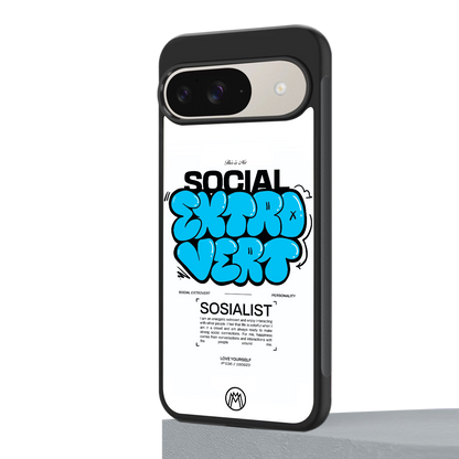 social extrovert back phone cover | glass case for google pixel 9