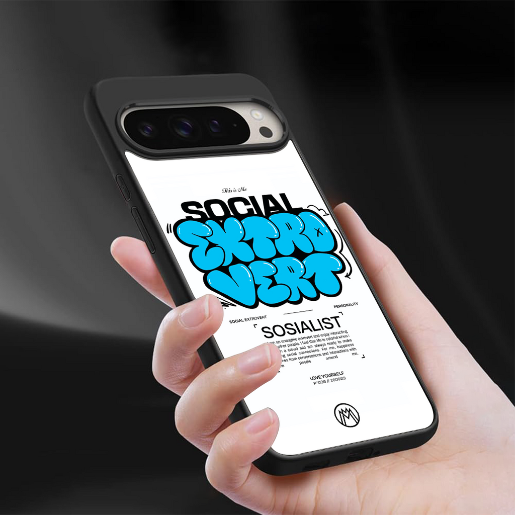 social extrovert back phone cover | glass case for google pixel 9 pro xl