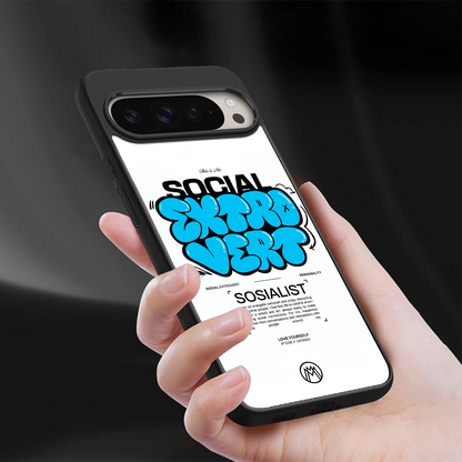 social extrovert back phone cover | glass case for google pixel 9 pro xl