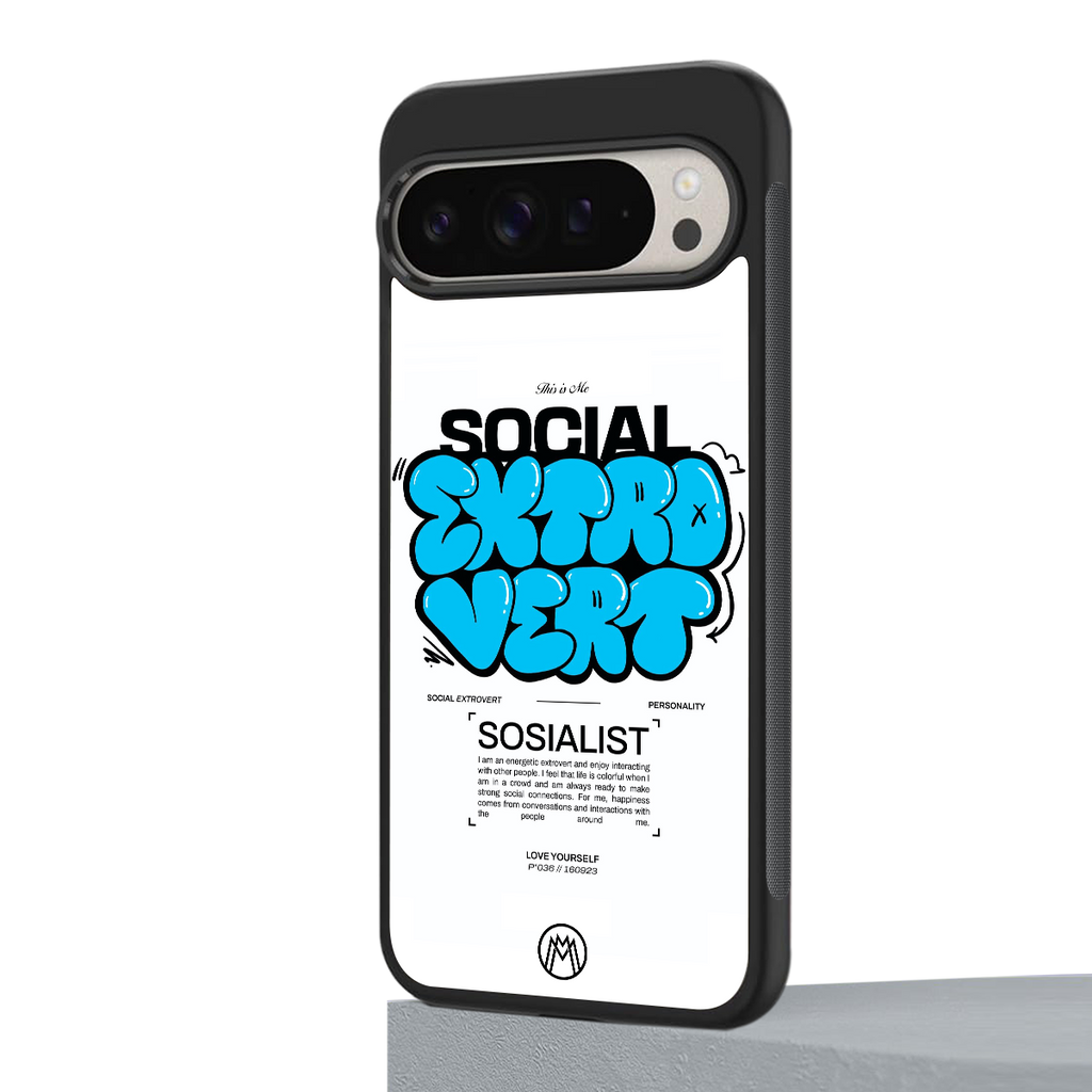 social extrovert back phone cover | glass case for google pixel 9 pro