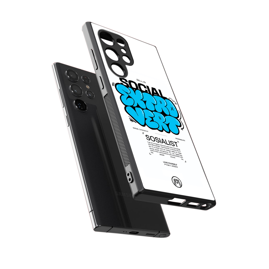 social extrovert back phone cover | glass case for samsung galaxy s23 ultra