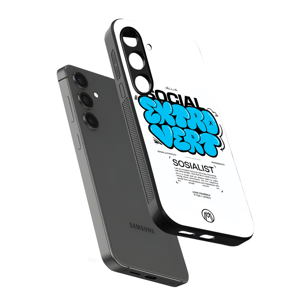 social extrovert back phone cover | glass case for samsung galaxy s24 plus