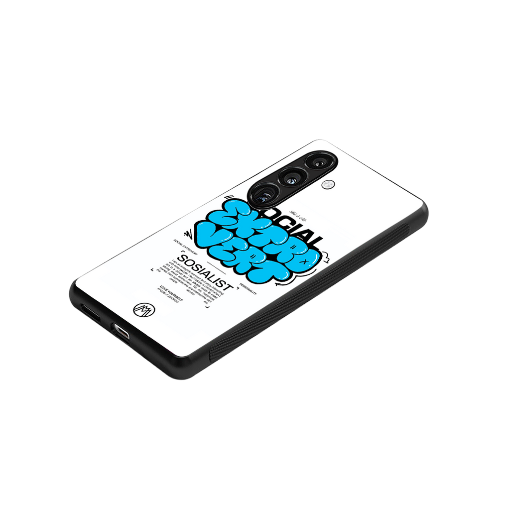 social extrovert back phone cover | glass case for samsung galaxy s25 plus