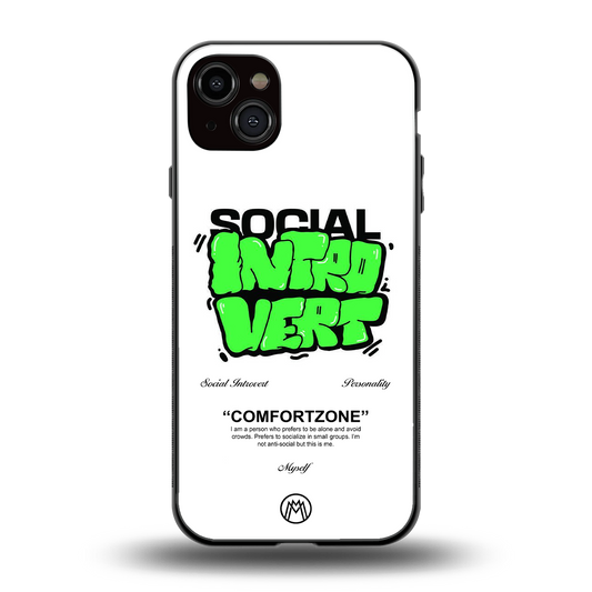 social introvert back phone cover | glass case for iphone 15 plus