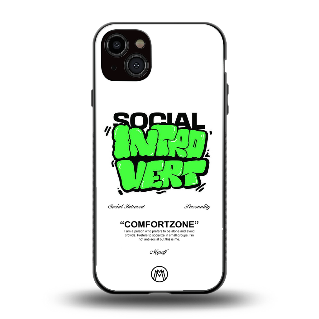 social introvert back phone cover | glass case for iphone 14 plus