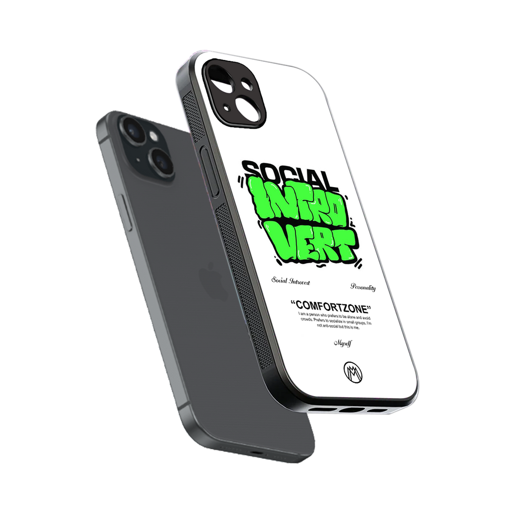 social introvert back phone cover | glass case for iphone 15 plus