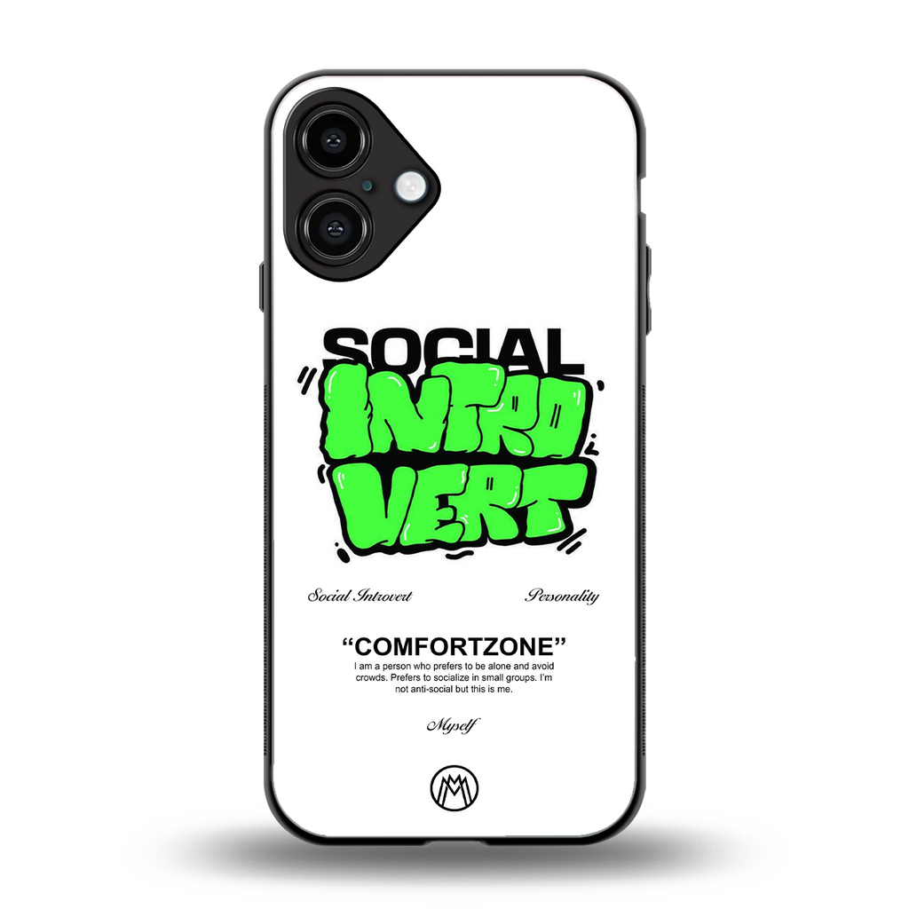 social introvert back phone cover | glass case for iphone 16 plus