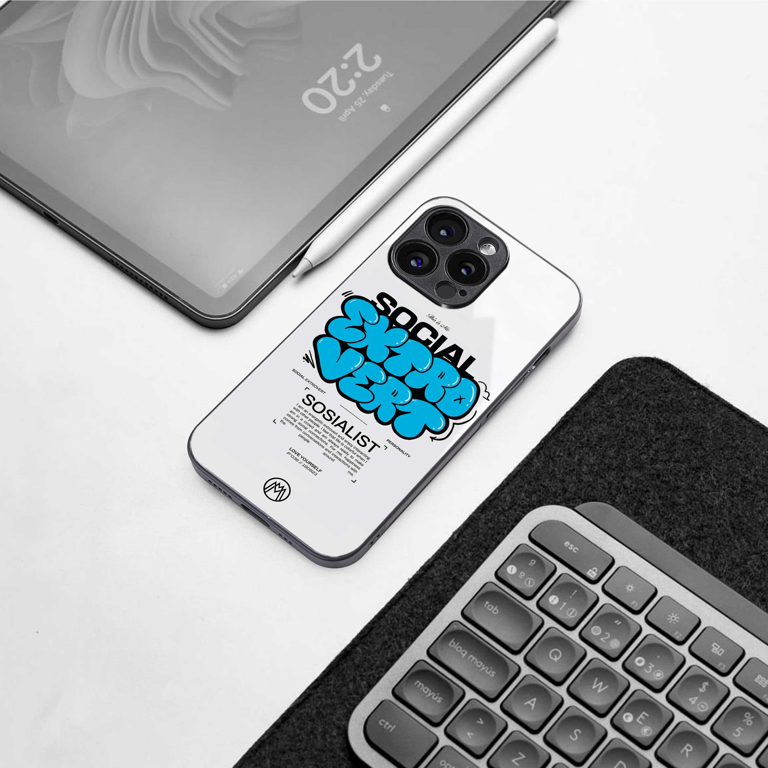 social extrovert back phone cover | glass case for iphone 13 mini