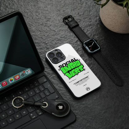 social introvert back phone cover | glass case for iphone 15