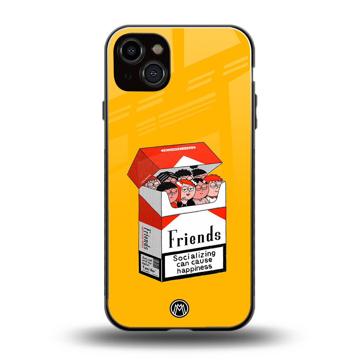socializing can cause happiness back phone cover | glass case for iphone 15 plus