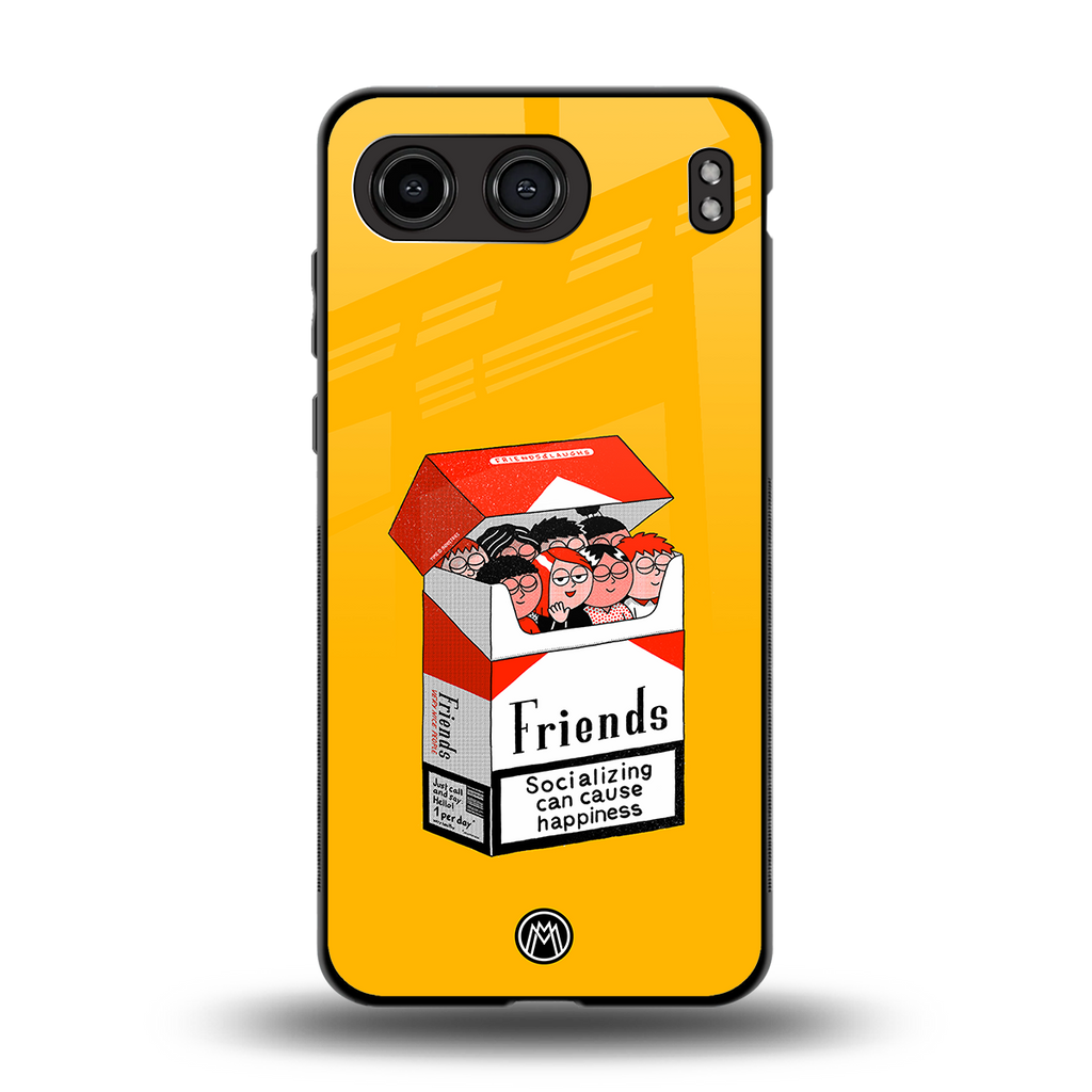 socializing can cause happiness back phone cover | glass case for oneplus nord 4
