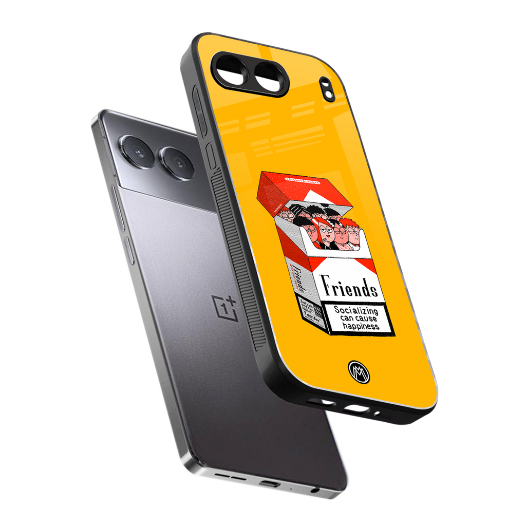 socializing can cause happiness back phone cover | glass case for oneplus nord 4