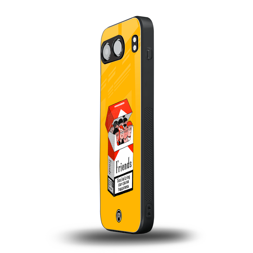 socializing can cause happiness back phone cover | glass case for oneplus nord 4