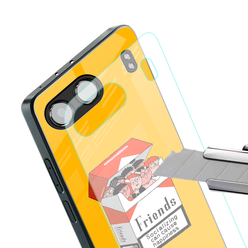 socializing can cause happiness back phone cover | glass case for oneplus nord 4