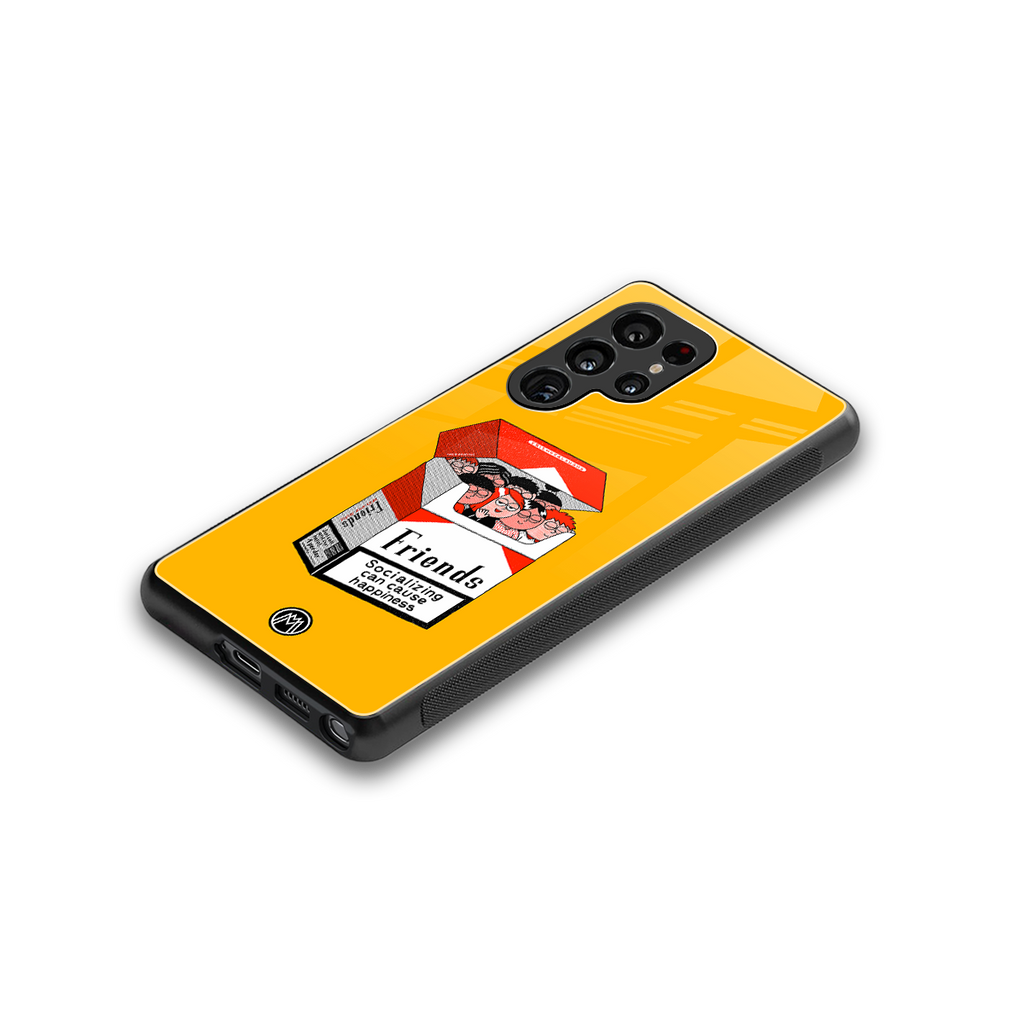 socializing can cause happiness back phone cover | glass case for samsung galaxy s25 ultra