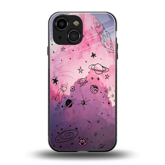 space pink aesthetic back phone cover | glass case for iphone 13 mini