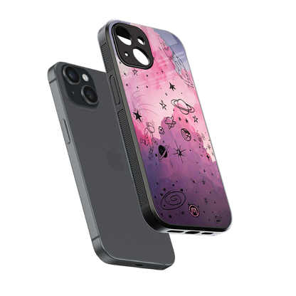 space pink aesthetic back phone cover | glass case for iphone 13 mini