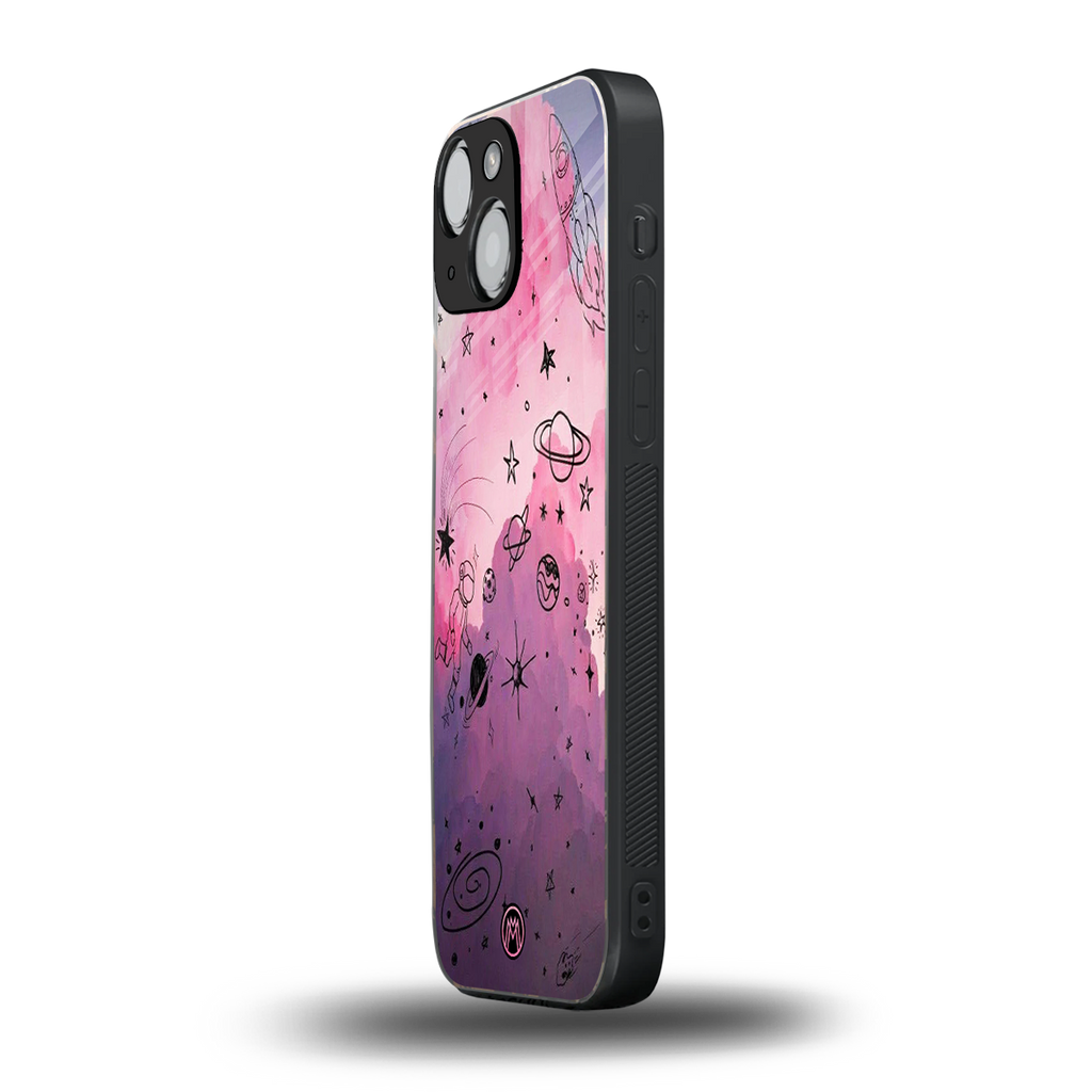 space pink aesthetic back phone cover | glass case for iphone 13 mini