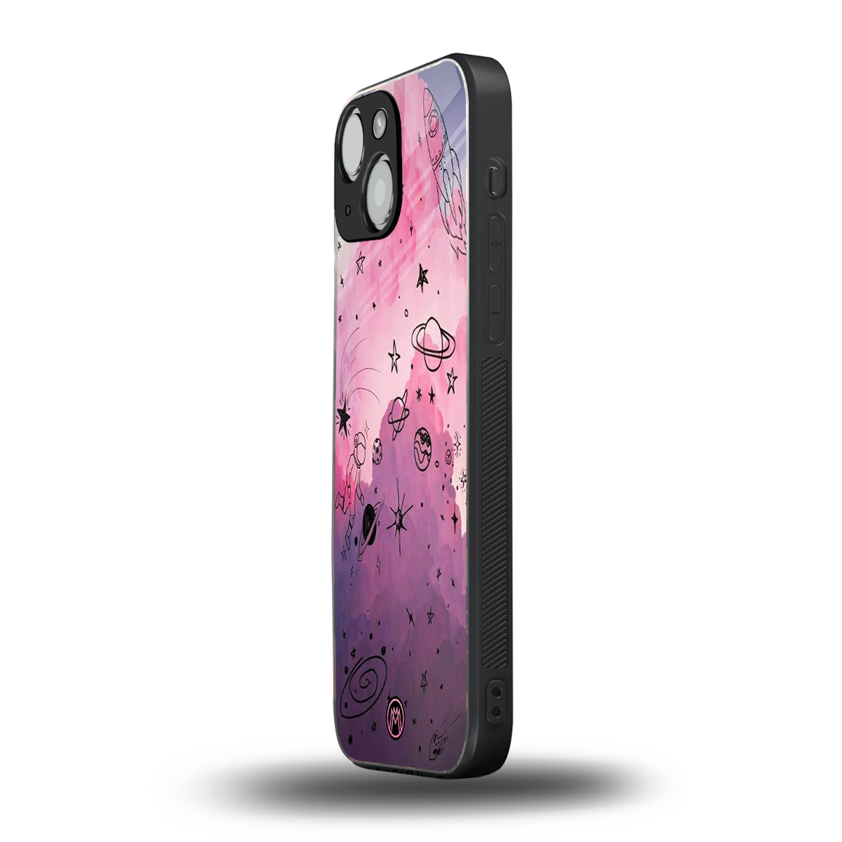 space pink aesthetic back phone cover | glass case for iphone 13 mini