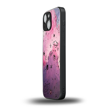space pink aesthetic back phone cover | glass case for iphone 13 mini