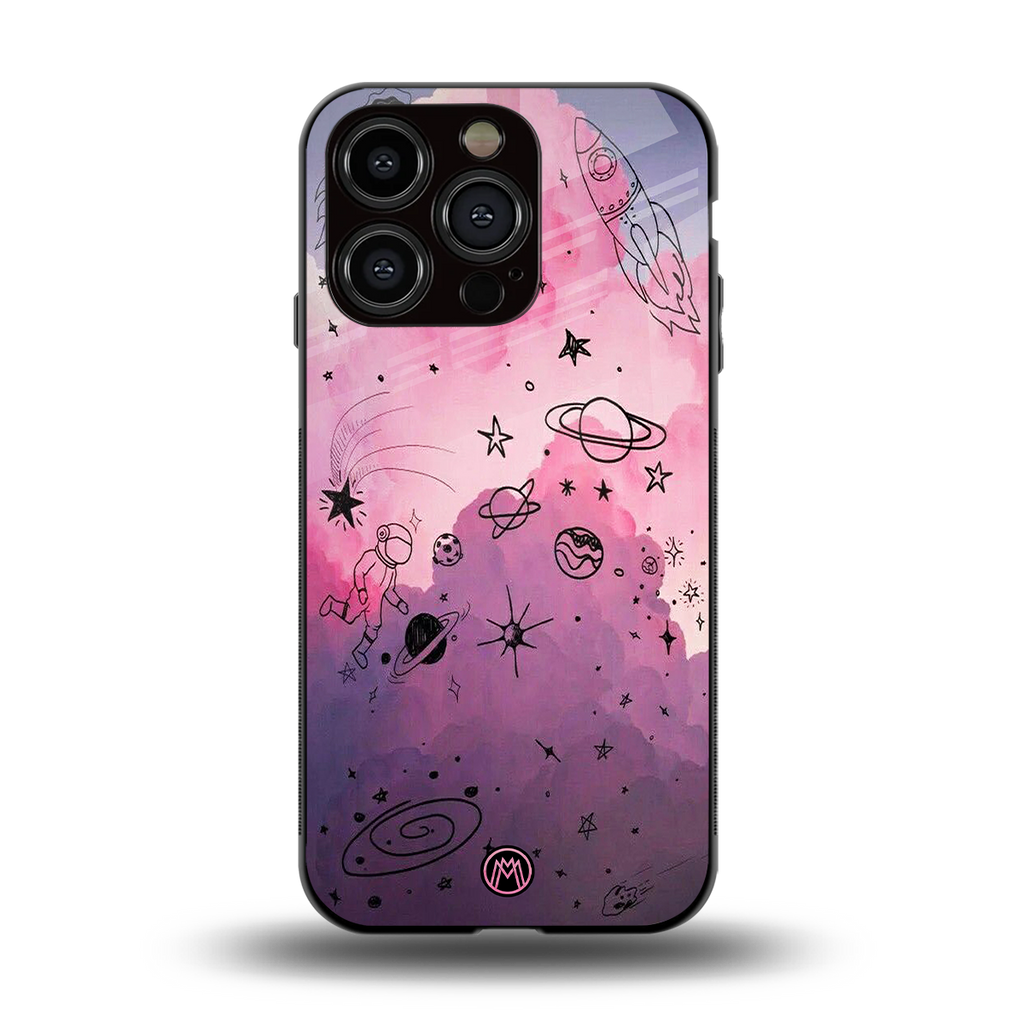 space pink aesthetic back phone cover | glass case for iphone 13 pro