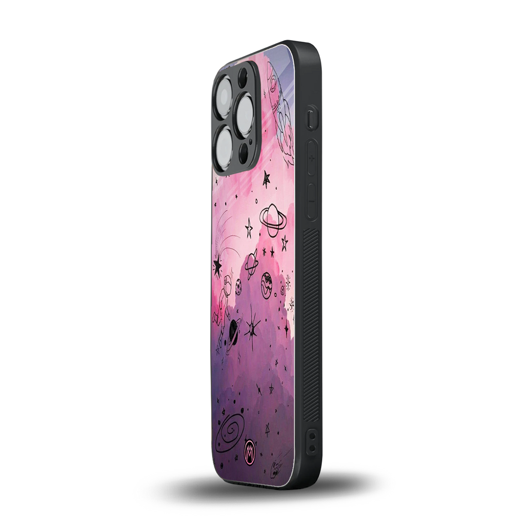 space pink aesthetic back phone cover | glass case for iphone 13 pro