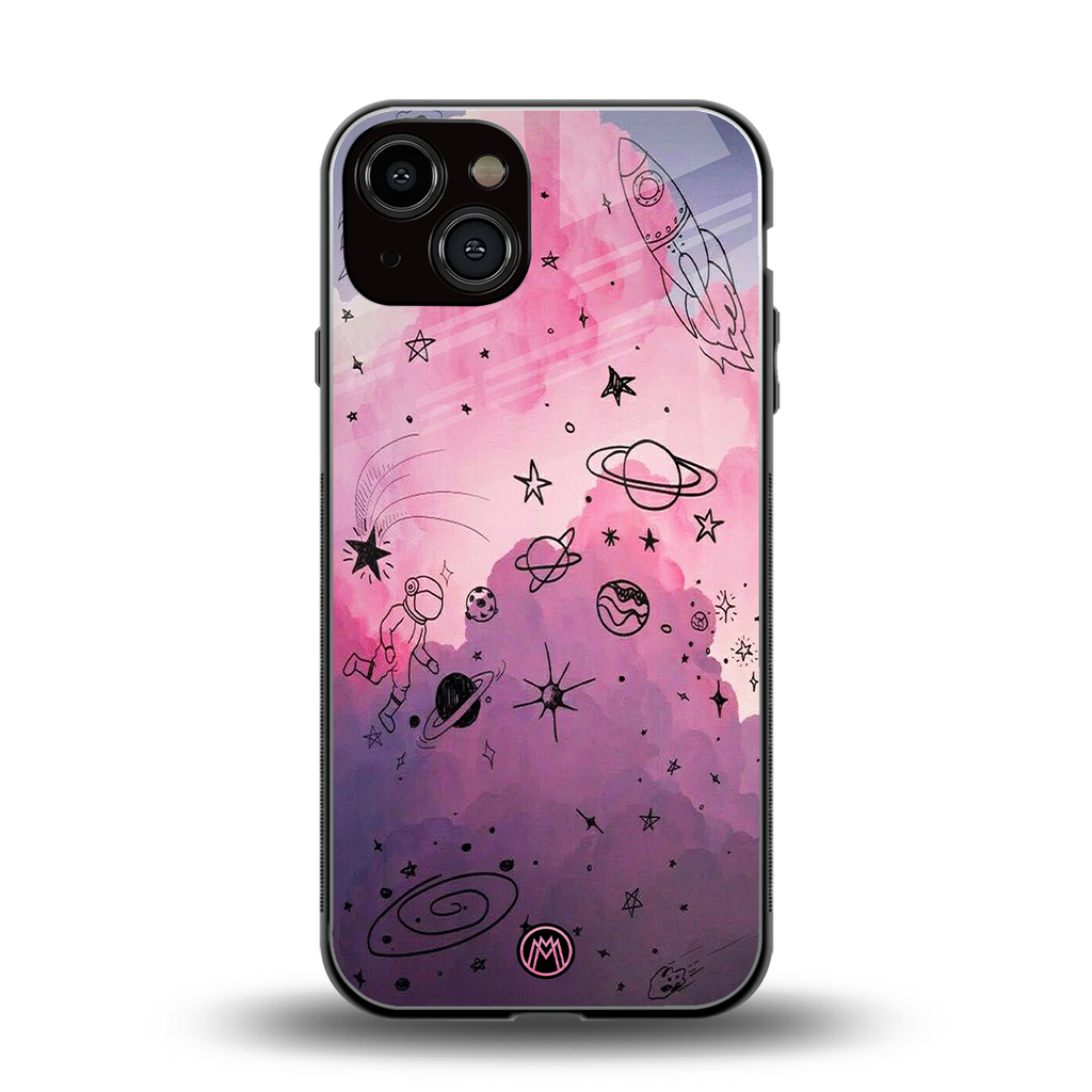 space pink aesthetic back phone cover | glass case for iphone 13