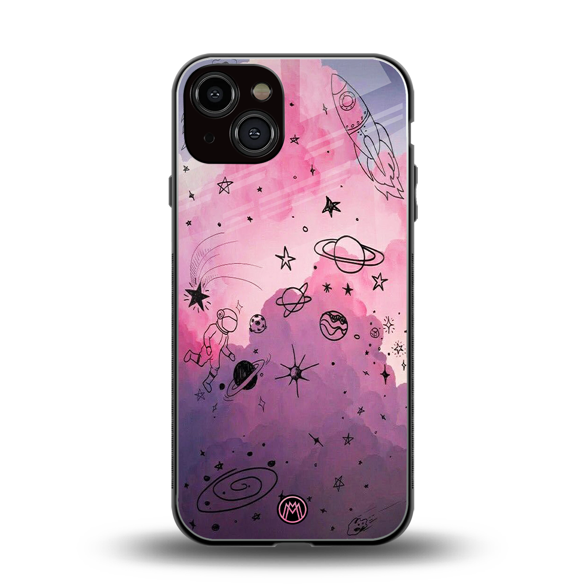 space pink aesthetic back phone cover | glass case for iphone 13