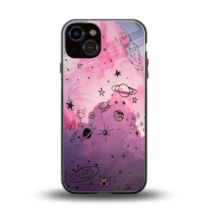 space pink aesthetic back phone cover | glass case for iphone 13
