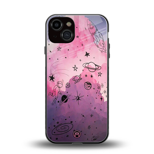 space pink aesthetic back phone cover | glass case for iphone 13