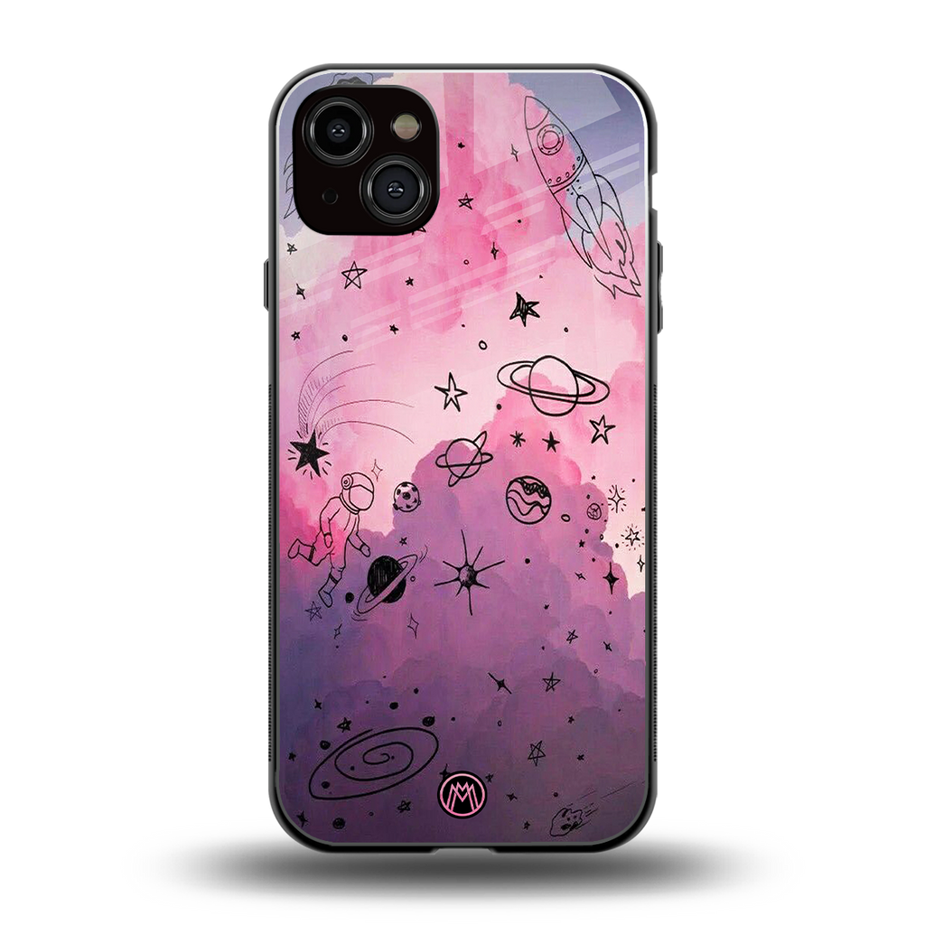 space pink aesthetic back phone cover | glass case for iphone 15 plus