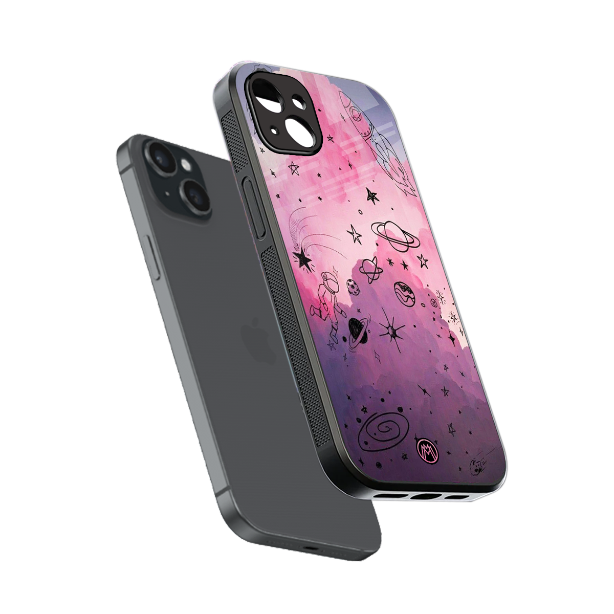 space pink aesthetic back phone cover | glass case for iphone 15 plus