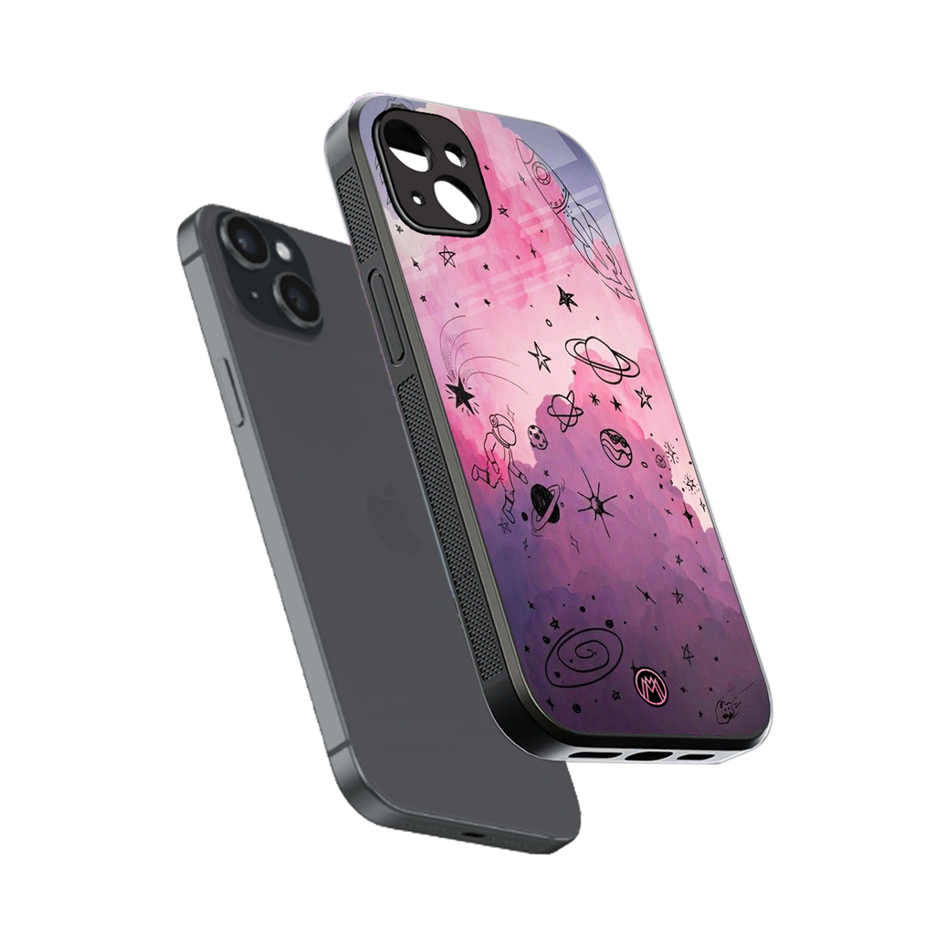 space pink aesthetic back phone cover | glass case for iphone 14 plus