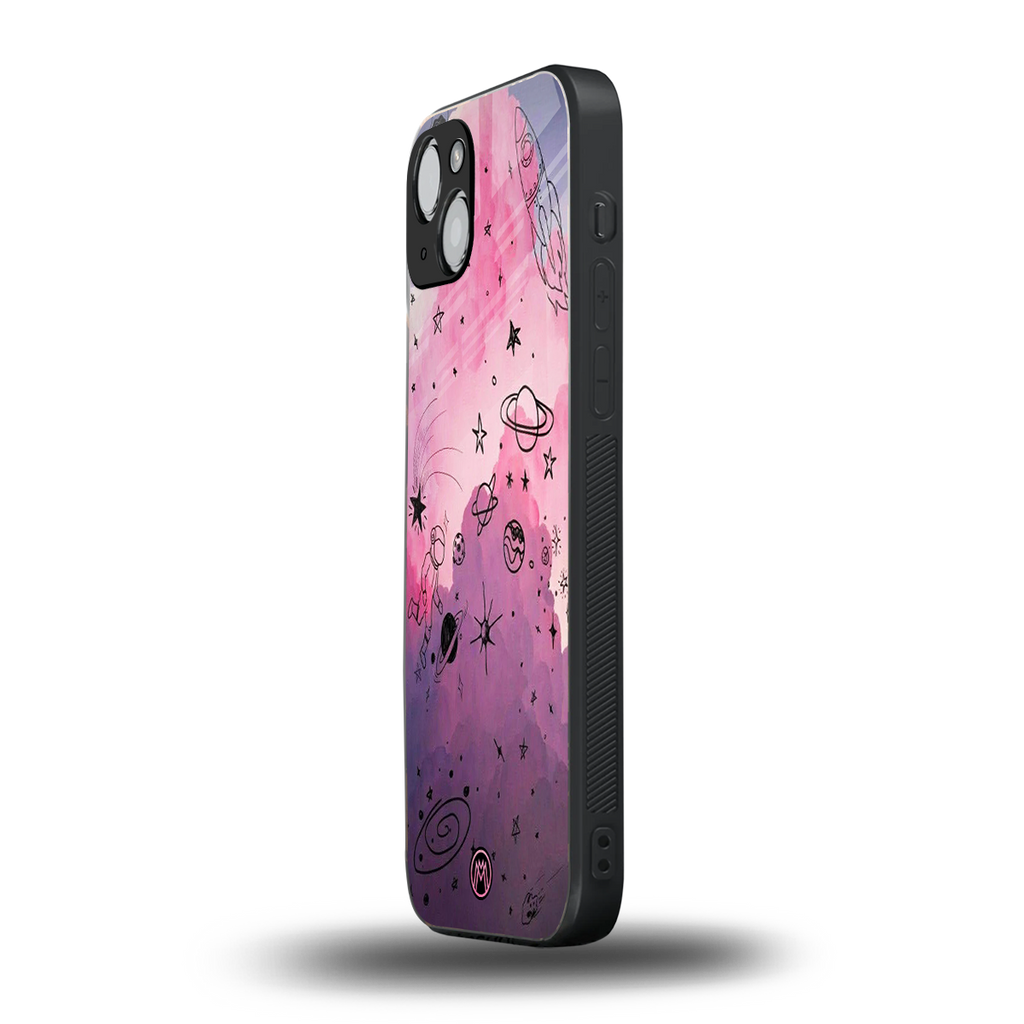 space pink aesthetic back phone cover | glass case for iphone 15 plus
