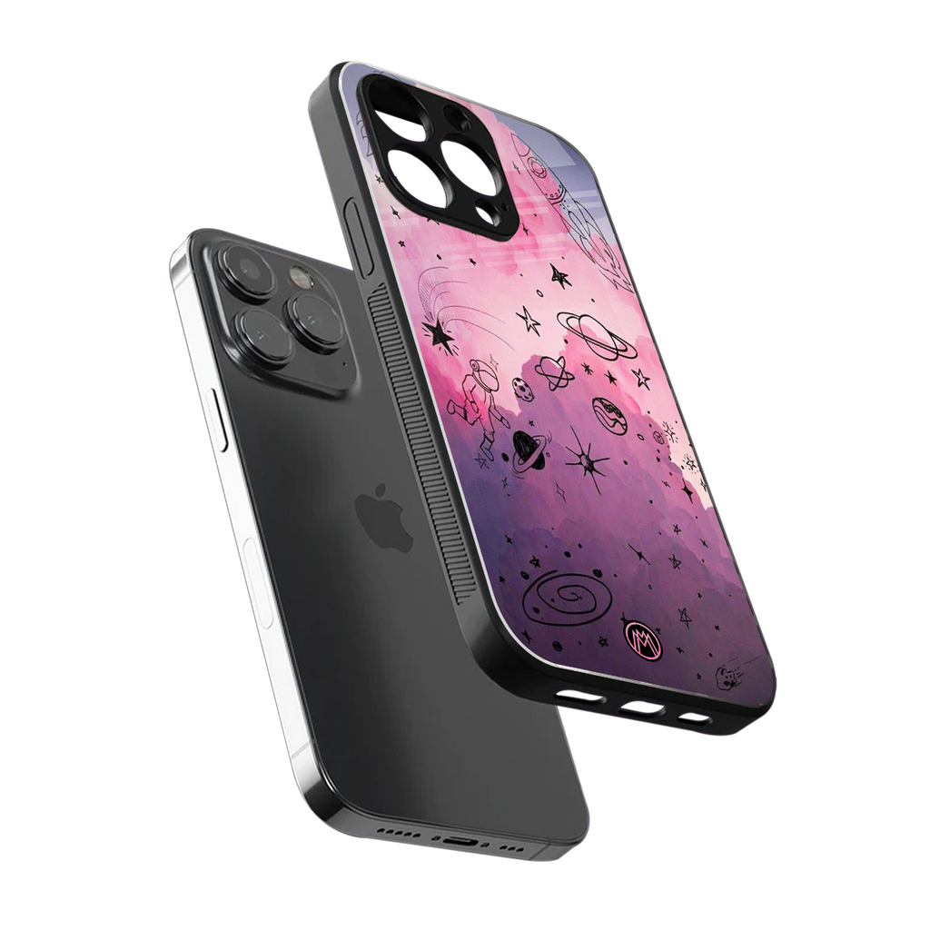 space pink aesthetic back phone cover | glass case for iphone 15 pro max