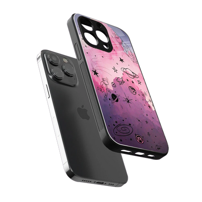 space pink aesthetic back phone cover | glass case for iphone 15 pro max