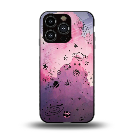 space pink aesthetic back phone cover | glass case for iphone 14 pro