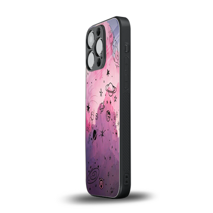 space pink aesthetic back phone cover | glass case for iphone 14 pro